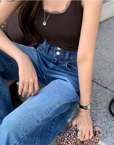 雙排扣高腰牛仔寬褲4