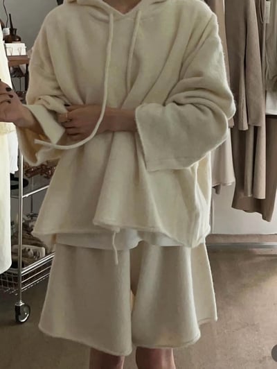 抽繩連帽針織衫＋鬆緊三分針織褲SET8