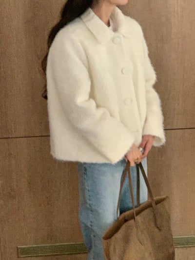 翻領包釦(56羊毛％)毛款外套4