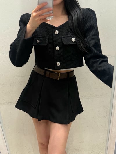 後鬆緊大口袋開衩西裝短褲裙2