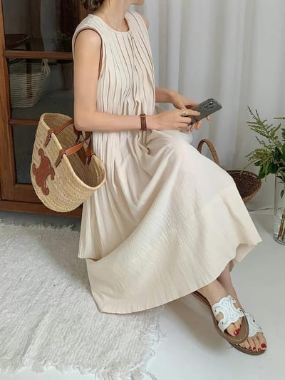 圓領棉麻百摺背心長洋3