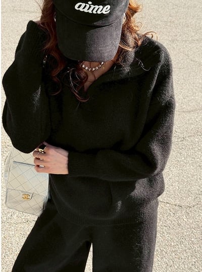 大翻領針織上衣+寬褲SET9