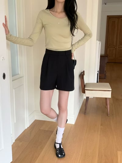 前打褶造型百搭三分西裝短褲16