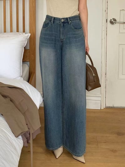 車線滾邊高腰微寬落地褲3