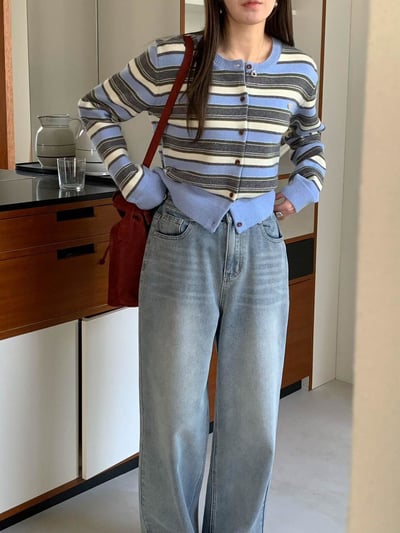 小徽章條紋針織外套上衣1