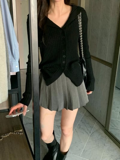 翻領排釦坑紋針織衣6