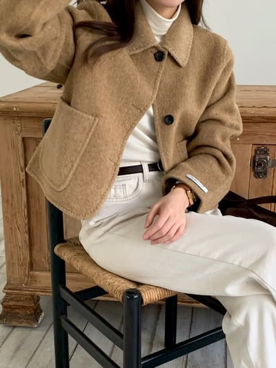 縫線滾邊翻領手工外套1
