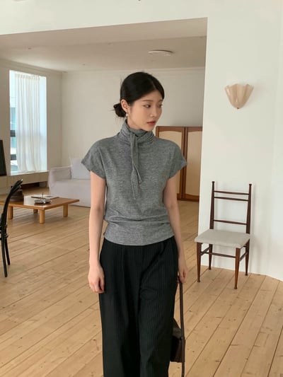 素色短袖薄款羊毛衣（附綁巾）16