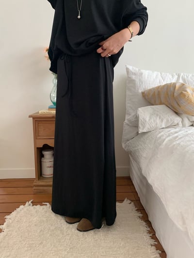 內磨毛可斜肩Ｔ+鬆緊落地磨毛長裙SET(可拆買）2