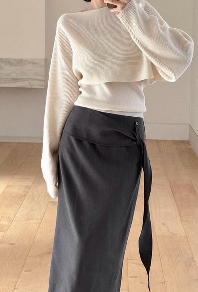 平口背心＋船領坑紋短版針織衫SET9