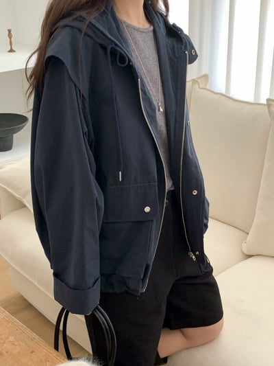 抽繩連帽口袋風衣夾克15