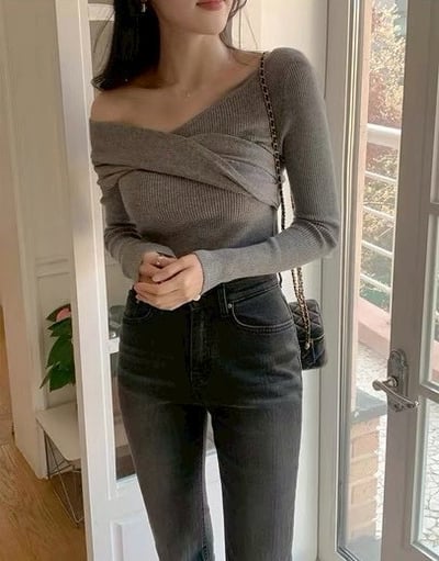 兩穿斜肩紐結包芯紗針織衣4