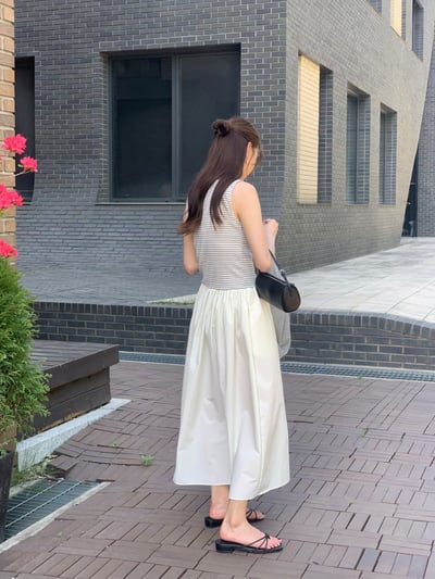 條紋背心拼接圓裙長洋5