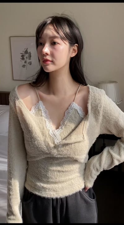 蕾絲背心毛款假兩件上衣7