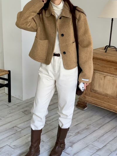 縫線滾邊翻領手工外套12