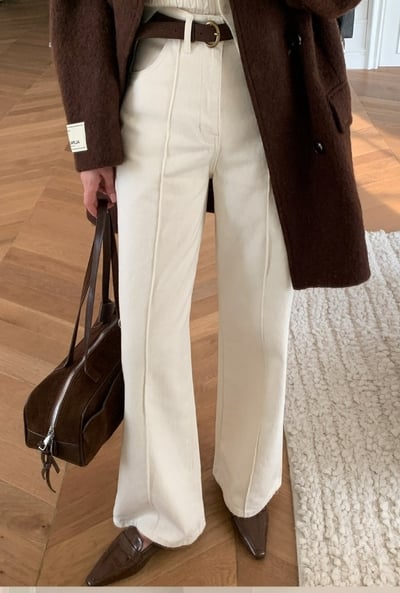 前壓線白色直筒小寬褲7