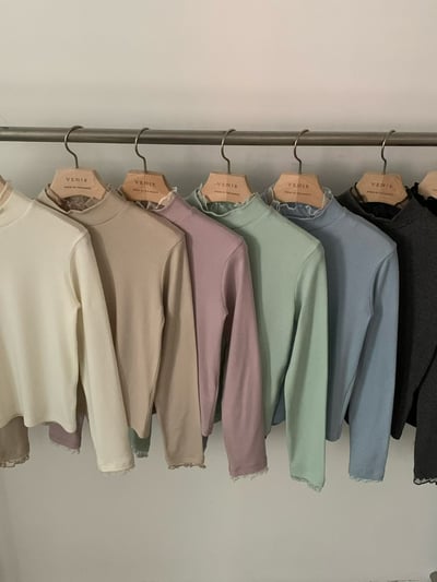 拼接花邊邊網紗高領打底衣21