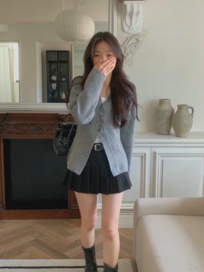 Ｖ領牌釦開衩下擺針織衣4