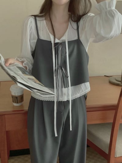 綁結領喇叭袖壓摺排釦襯衫8