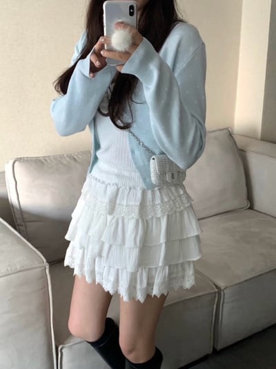 甜美復古點點排釦針織外套8