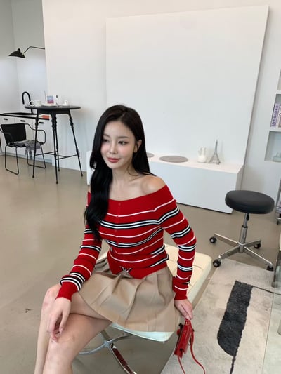 螺紋平領排釦條紋薄針織衣5