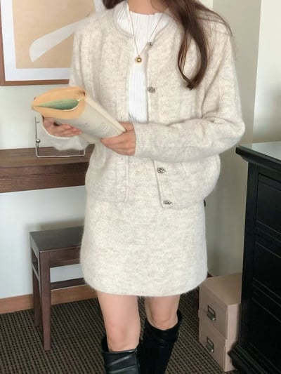 雪花排扣針織衫＋鬆緊針織短裙SET8