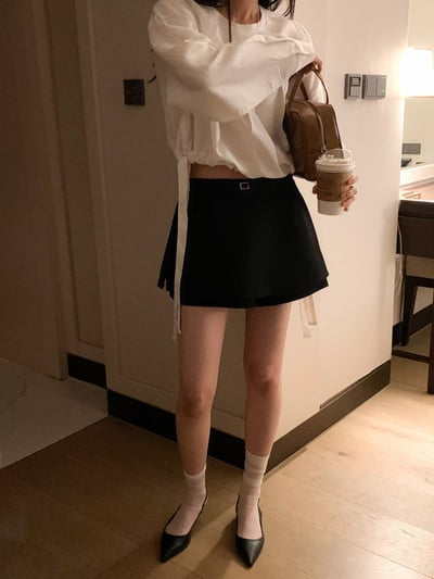 中腰Ａ字西裝短褲裙（附腰帶）9