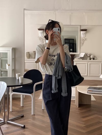 拼接螺紋領刺繡字母短Ｔ6