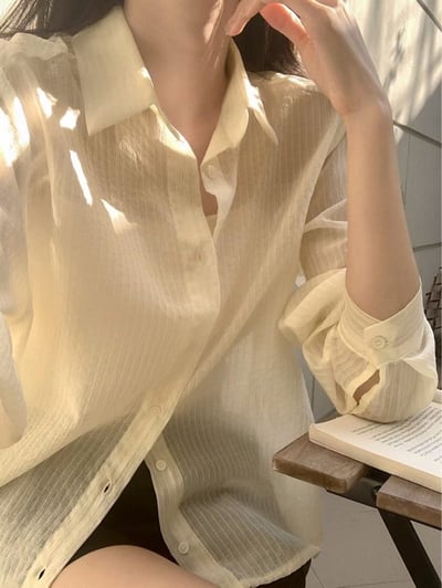 壓紋透感落肩襯衫5