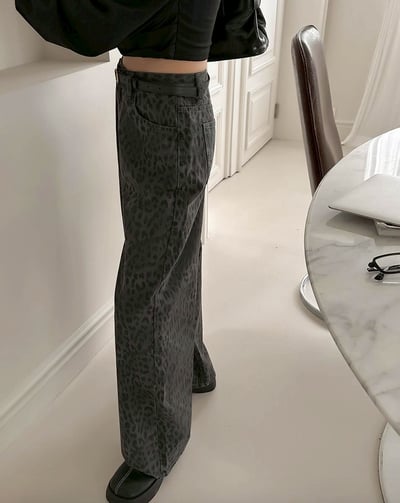 順身豹紋微寬牛仔褲7