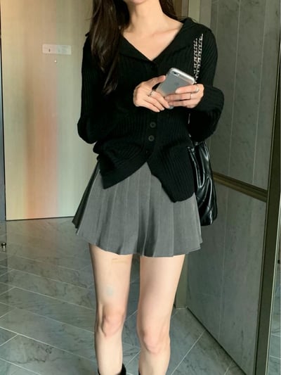 翻領排釦坑紋針織衣7