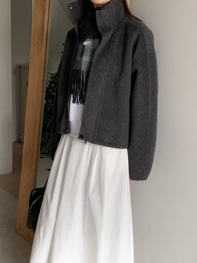 簡約羊毛拉鍊短版夾克（羊毛70％）5