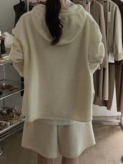 抽繩連帽針織衫＋鬆緊三分針織褲SET7