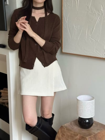 簡約排釦針織外套＋繞頸綁帶SET7