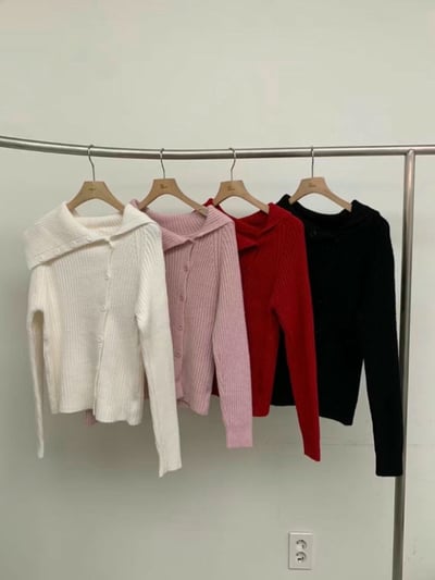 翻領露肩排釦坑紋針織衫10