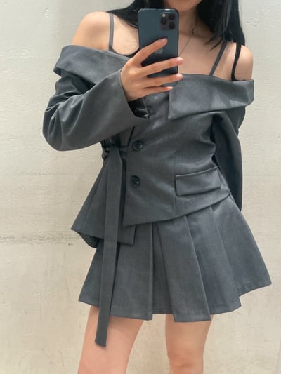 細肩吊帶翻領側綁結西裝衫4