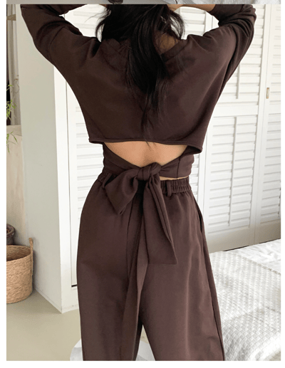 後綁帶露肩衛衣+鬆緊長褲SET8