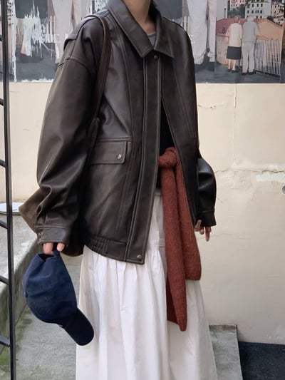 微霧面紋路復古皮革外套2