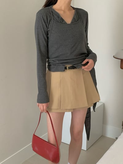 排釦開襟薄Ｔ＋側綁帶繞頸背心SET4