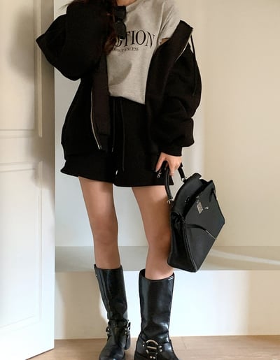 內刷毛連帽寬鬆外套＋短褲SET2