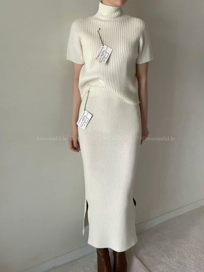 高領坑紋素色短袖針織衫4