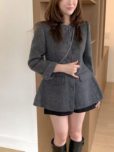 墊肩腰線感中長款羊毛西裝外套1