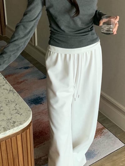 休閒刷薄毛抽繩落地寬褲6