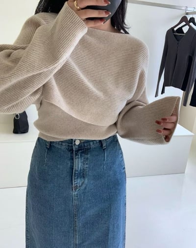 平口背心＋船領坑紋短版針織衫SET2