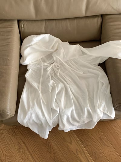 抓皺綁結連帽棉麻衫8