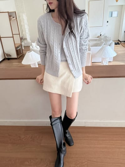 麻花細肩背心＋排釦罩衫SET4