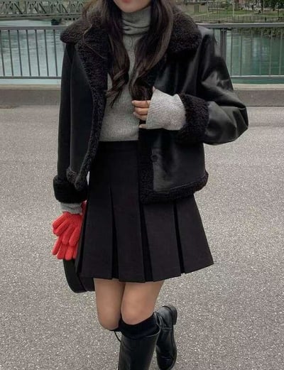 毛毛款翻領排釦雙面穿外套5