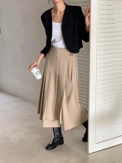 後鬆緊側綁帶百褶長裙4