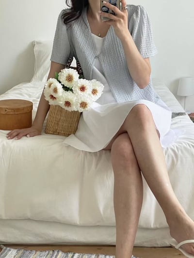 皺皺感短袖背心小外套6