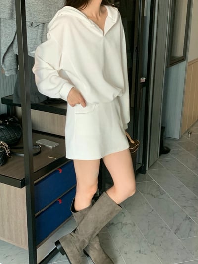 縮腰連帽大學Ｔ+鬆緊短褲裙SET15